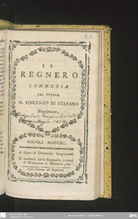 Il regnero : commedia del Dottor D. Vincenzo di Stefano