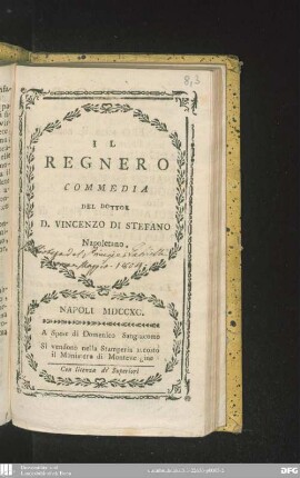 Il regnero : commedia del Dottor D. Vincenzo di Stefano
