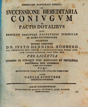 Dissertatio Inavgvralis Ivridica De Svccessione Hereditaria Conivgvm Ex Pactis Dotalibvs