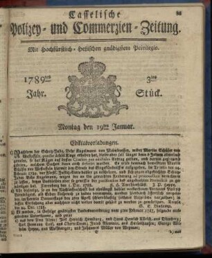 3tes Stueck, Montag den 19ten Januar. 1789