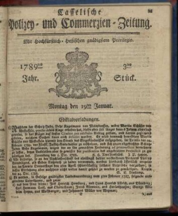 3tes Stueck, Montag den 19ten Januar. 1789