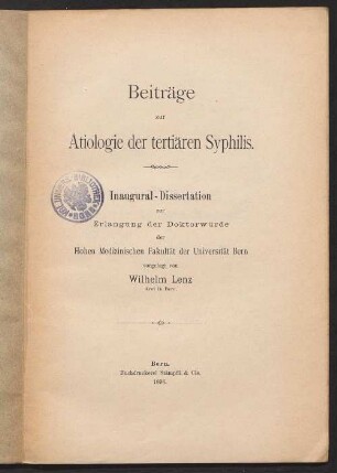 Beiträge zur Ätiologie der tertiären Syphilis