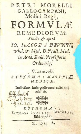 Petri Morelli ... Formvlae Remediorvm