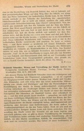 479-480 [Rezension] Schneider, Reinhold, Wesen und Verwaltung der Macht