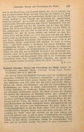 479-480 [Rezension] Schneider, Reinhold, Wesen und Verwaltung der Macht