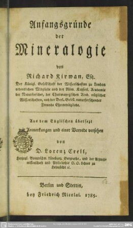 Anfangsgründe der Mineralogie