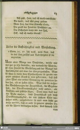 XIV. Ueber die Aufrichtigkeit und Verstellung