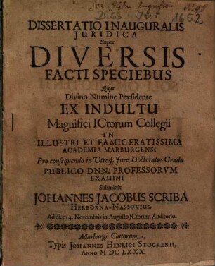 Dissertatio Inauguralis Juridica Super Diversis Facti Speciebus
