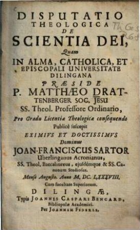 Disputatio theologia de scientia Dei, ...