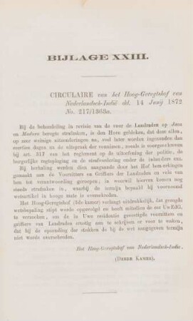 Bijlage XXIII. Circulaire van het Hoog-Geregtshof van Nederlandsch-Indie dd. 14 Junij 1872 No. 217/1363a