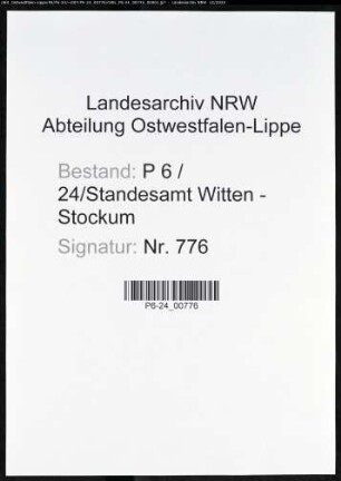 Sterberegister Standesamt Witten-Stockum