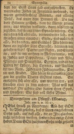 Evangelium am Pfingst-Montag, Joh. am 3. v. 16-21.