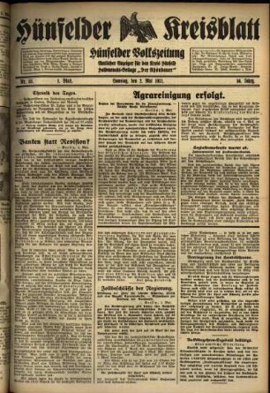 Erste Ausgabe vom Samstag, den 02. Mai 1931.