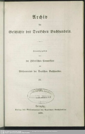 4.1879: Archiv für Geschichte des deutschen Buchhandels