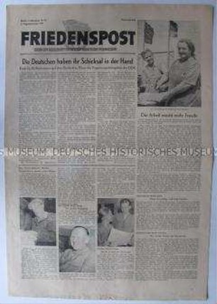 Wochenzeitung der DSF "Friedenspost" u.a. zum Besuch einer DDR-Regierungsdelegation in der UdSSR