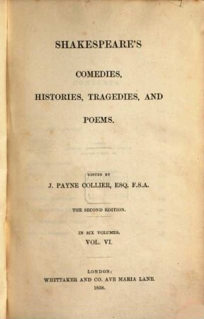 Shakespeare's Comedies, Histories, Tragedies and Poems. 6