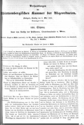144. Sitzung, Stuttgart, 6.5.1865