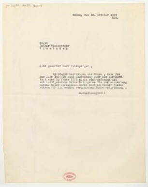 Brief an Lothar Windsperger : 10.10.1929