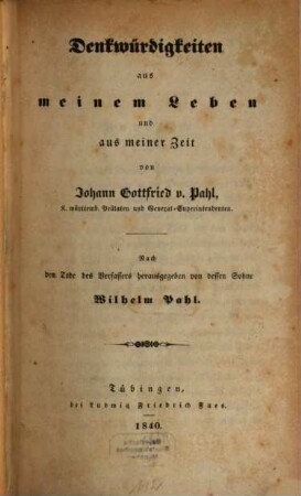 Denkwürdigkeiten aus meinem Leben und aus meiner Zeit