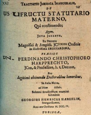 Tractatio iuridica inauguralis de usufructu statutario materno, qua constituendo