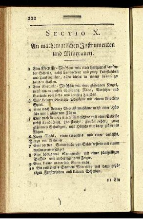 Sectio X. An mathematischen Instrumenten und Mineralien.