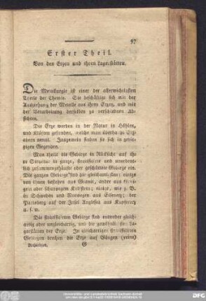 Erster Theil. Von den Erzen und ihren Lagerstätten.