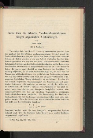Notiz über die latenten Verdampfungswärmen einiger organischer Verbindungen.