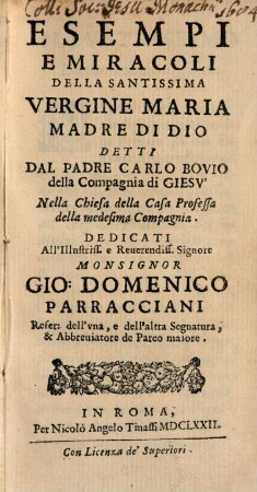 Esempi e miracoli della santissima Vergine Maria madre di Dio