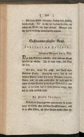 Sechsunddreyßigster Brief. Lovelace an Belford. - Neununddreyßigster Brief. Lovelace an Belford.
