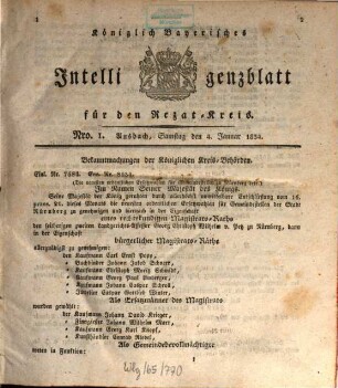 Königlich Bayerisches Intelligenzblatt für den Rezat-Kreis. 1834