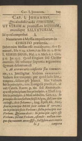 Cap. I. Johannis. Quod exhibet nobis Christum, Ut Verum ac promissum Messiam, mundique Salvatorem ...
