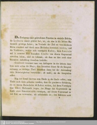 Ueber die Zerlegung rationaler gebrochener Functionen in Partialbrüche