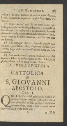 La Prima Epistola Cattolica di S. Giovanni Apostolo