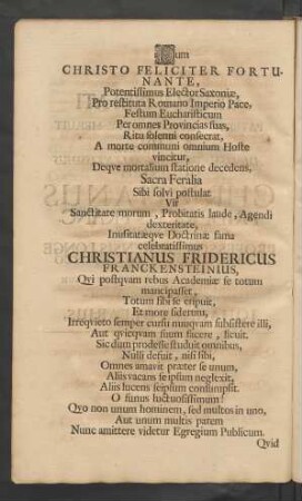 Dum Christo Feliciter Fortunante, ...