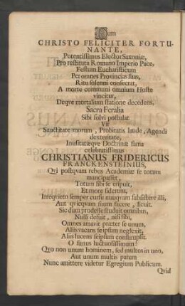 Dum Christo Feliciter Fortunante, ...