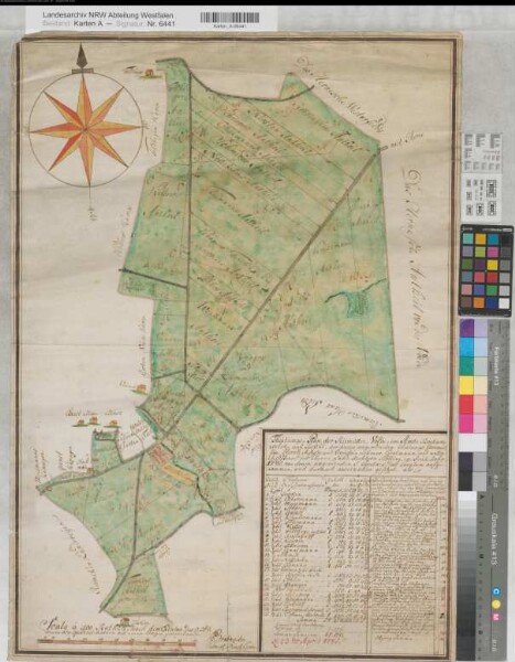 Riemke (Bochum) Teilungsplan der Riemker Voede 1785 100 Ruten = 18,6 cm 71 x 50 kol. Zeichnung Brabänder KSA Nr. 800