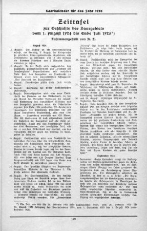 Zeittafel (August 1924 bis Juli 1925)