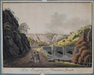 Der Plauensche Grund vom Forsthaus (Hegereiterhaus) mit der Hegereiterbrücke nach Süden