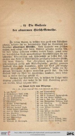 1) Die Galerie der abnormen Hirsch-Geweihe
