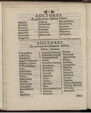 Auctores. Ex quibus petita Historia Polona