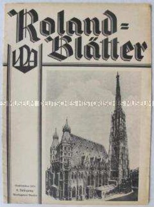 Monatszeitschrift "Roland-Blätter" u.a. zum Tod von Hindenburg und über "deutsches Volkstum"