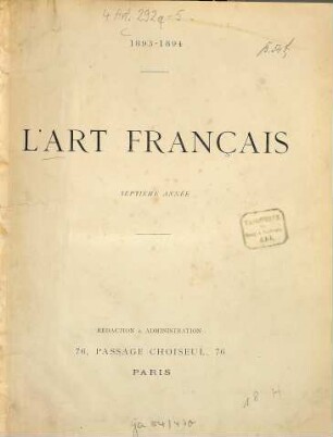 L' art français : revue artistique hebdomadaire. 7. 1893/94