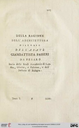 Della ragione dell'Architettura discorco dell'Albate Giambattista Passeri da Pesaro