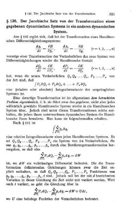 § 136. Der Jacobische Satz von der Transformation eines gegebenen dynamischen Systems in ein anderes dynamisches System.