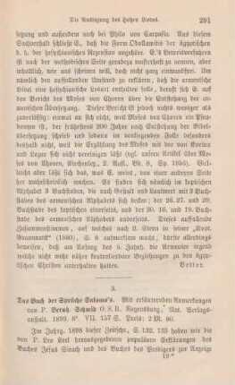 291-292 [Rezension] Das Buch der Sprüche Salomons