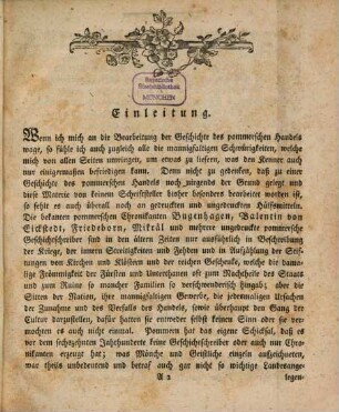 Versuch einer Geschichte des Pommerschen Handels : Eine Abhandlung, womit zur Feier ... des Kgl. akademischen Gymnasiums ... einladet Johann Jacob Sell. 1. (1796). - 34 S.