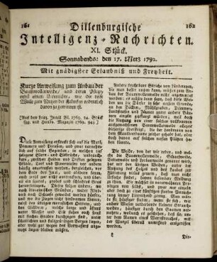 XI. Stück. Sonnabends: den 17. Merz 1792.