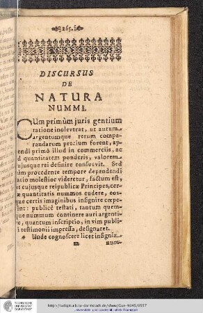 Discursus de Natura Nummi