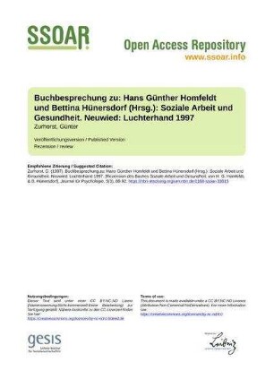 Buchbesprechung zu: Hans Günther Homfeldt und Bettina Hünersdorf (Hrsg.): Soziale Arbeit und Gesundheit. Neuwied: Luchterhand 1997