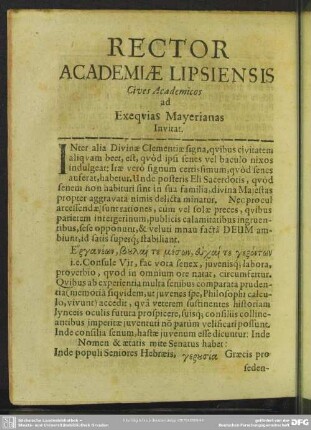 Rector Academiae Lipsiensis Cive Academicos ad Exequias Mayerinas Invitat
